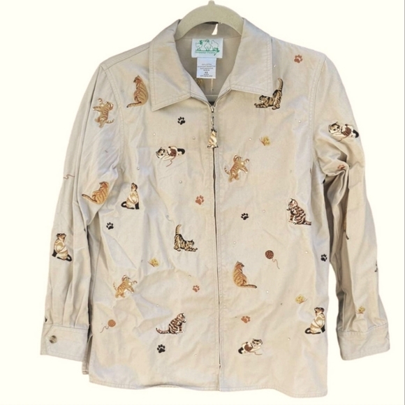 NWT Cat Embroidered withbling zip-up Jacket - Picture 2 of 4